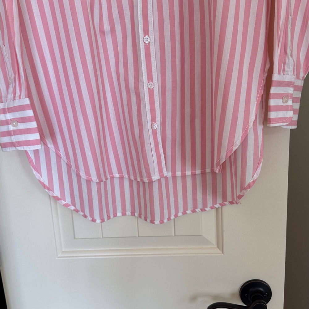 Maeve by Anthropologie pink and white striped oversized long sleeve shirt. - Picture 4 of 6